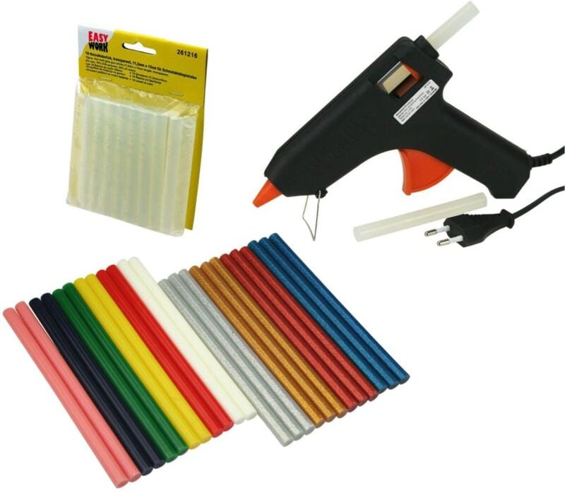 Easywork - Heißklebepistole Set xl mit 11mm Klebesticks transparent bunt glitzer Heißkleber