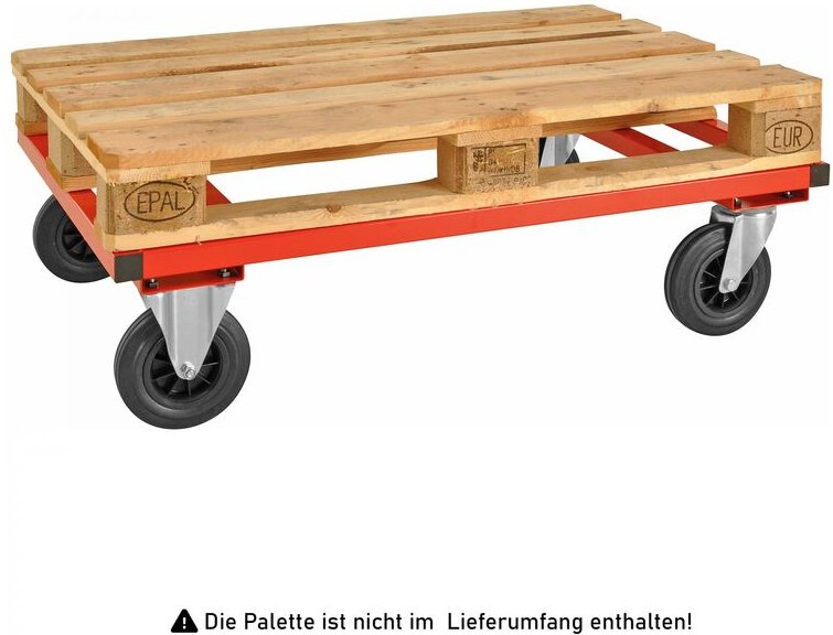 Kongamek Palettenwagen in rot 305mm hoch ohne Bremse für Euro-Paletten 1200x800mm