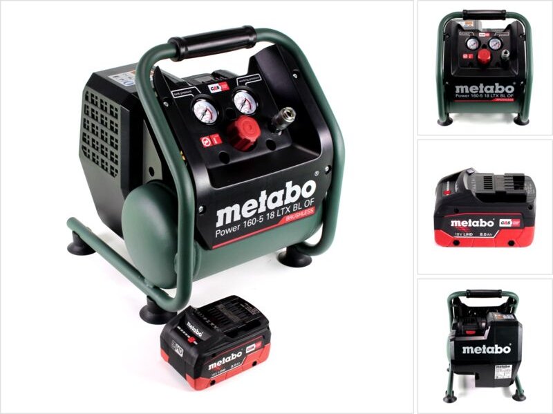 Metabo Power 160-5 18 LTX BL OF Akku Kompressor 18 V 8,0 bar Brushless + 1x LiHD Akkupack 8,0 Ah - ohne Ladegerät