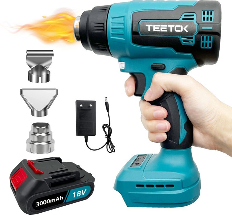 Teetok - Heißluftpistole, kabellose elektrische Heißluftpistole, Kompatibel mit Makita-Akku, mit 3 Düsen, Heißluftpistol...