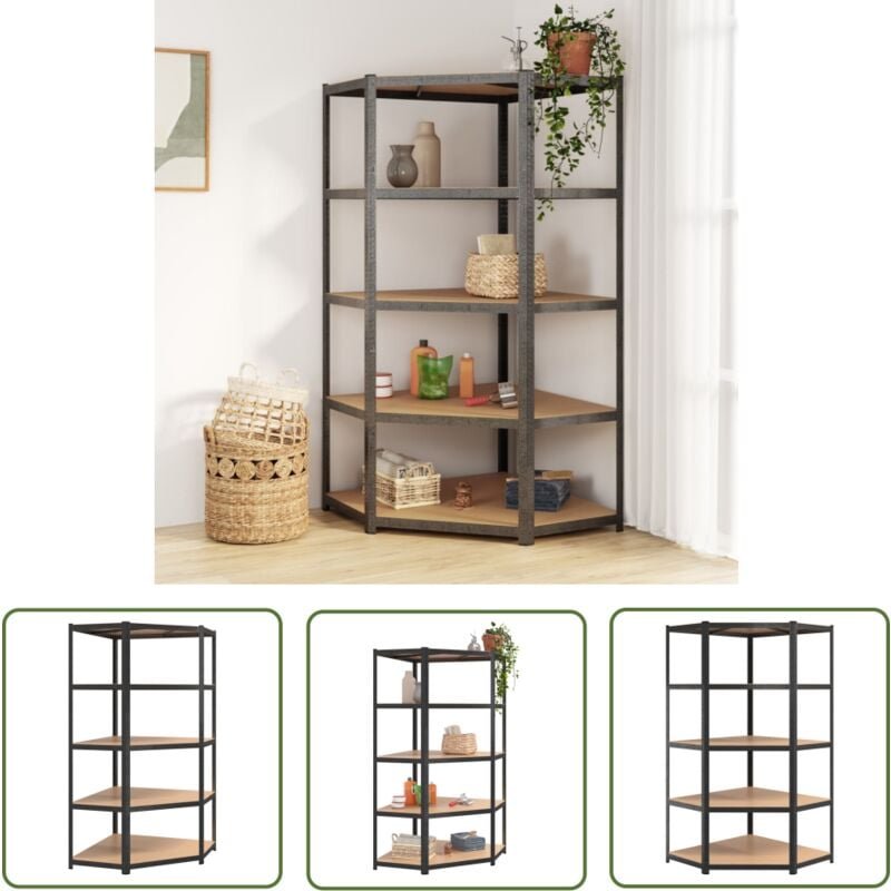 Eck-Schwerlastregal 5 Böden Grau Stahl & Holzwerkstoff - Eckregal - Schwerlastregal - Industrieregals - Lageregel - Meta...