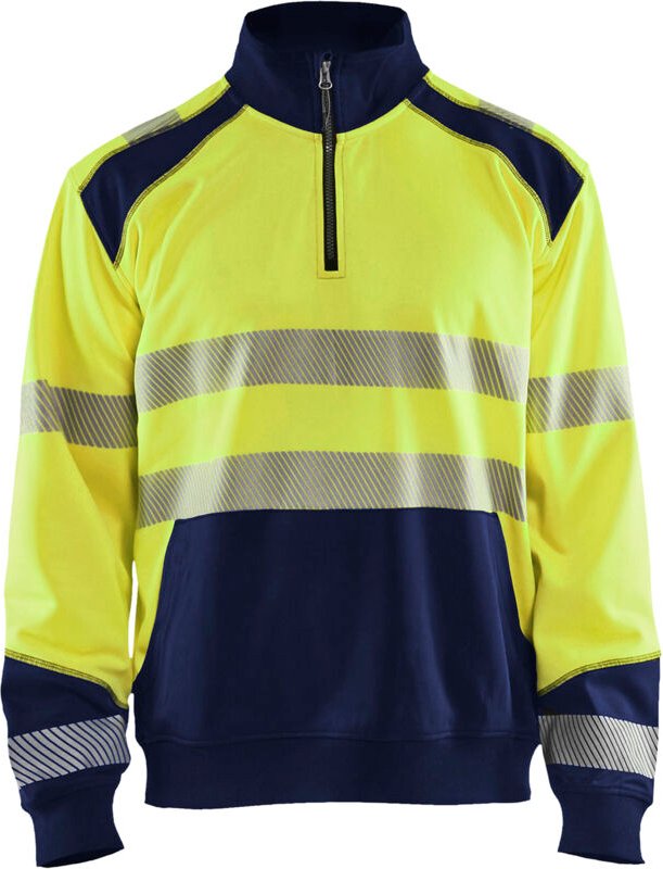 Arbeits-Sweatshirt mit Lkw-Kragen, Hochsichtbarkeit 3556 – Neon Gelb / Marine S
