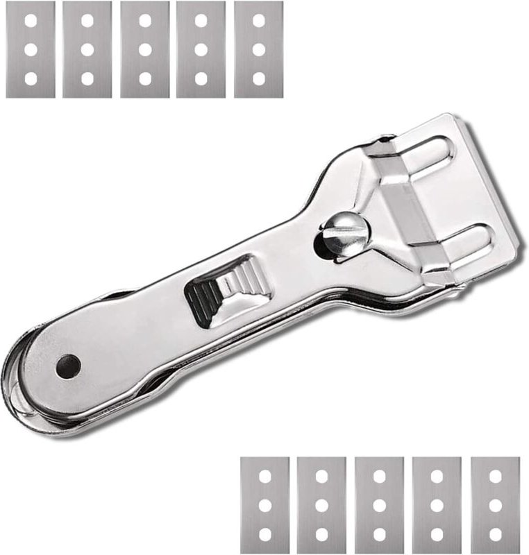 Keramikschaber, ein zweischneidiger Reinigungsschaber mit Ersatzklinge, der zum Entfernen von Flecken auf Öfen, Glas und...