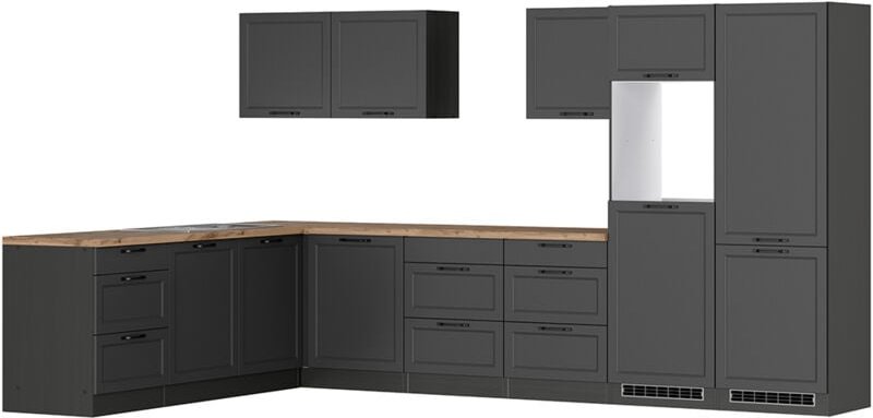 Thumbnail - Lomadox - Winkelküche 360/240 cm in grau, Arbeitsplatte in Eiche, MONTERREY-03