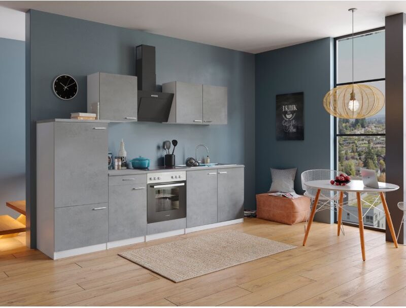 Küche Küchenzeile Küchenblock Einbauküche Weiß Beton Malia 270 cm Respekta