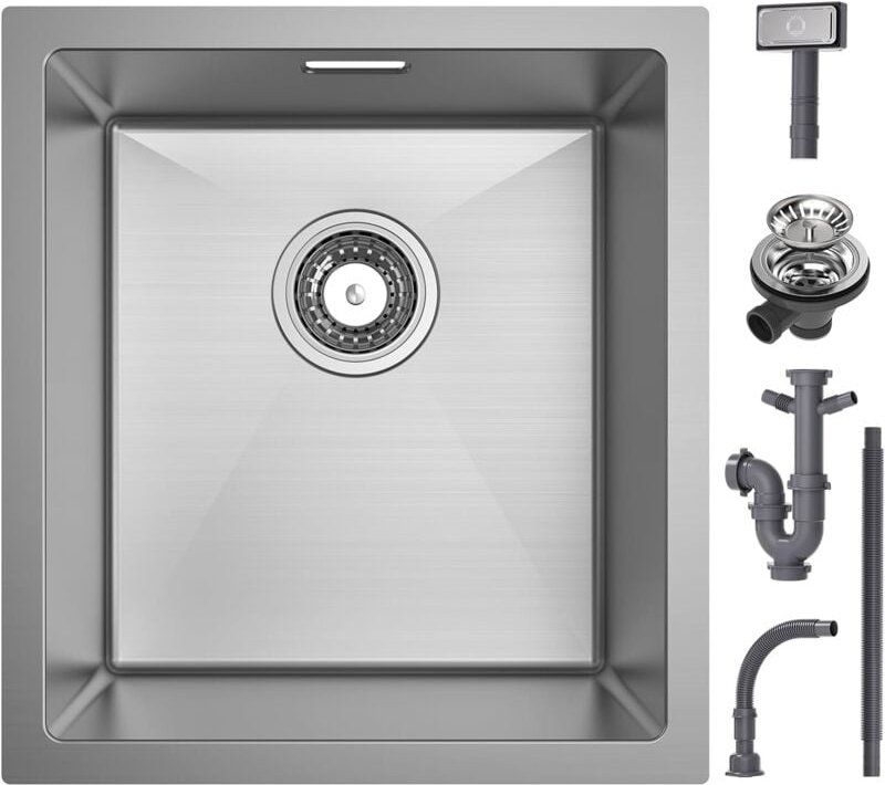 Cecipa - Spülbecken Küche 40x44cm, Einbauspüle Edelstahl Eckig, Spüle Küche Modern, Küchenspüle Edelstahl sus 304, Wasch...