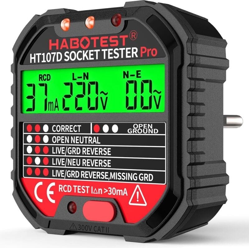 Steckdosentester, automatischer Stromkreistester, Polaritätsspannungsprüfer 90–250 V, Erkennung von 6