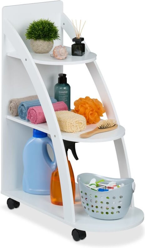Rollwagen, 3 Ebenen, HxBxT: 80 x 60 x 30 cm, 4 Rollen, Badezimmer, Küche, mdf, schmaler Beistellwagen, weiß - Relaxdays