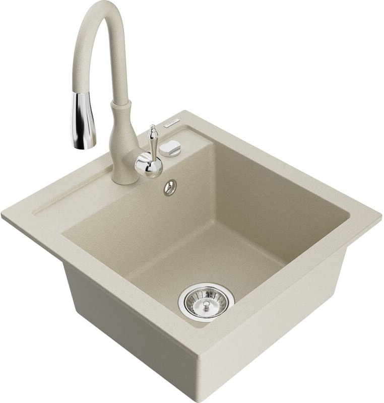Vito 1-Becken-Granit-Spüle mit Mischbatterie Savita, Beige - 6503-69-672601-69 - Mexen