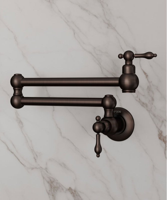 Versenkbarer Wandküchenhahn mit zwei Griffen und zwei Drehgelenken Kaltwasser - Kupferfarben