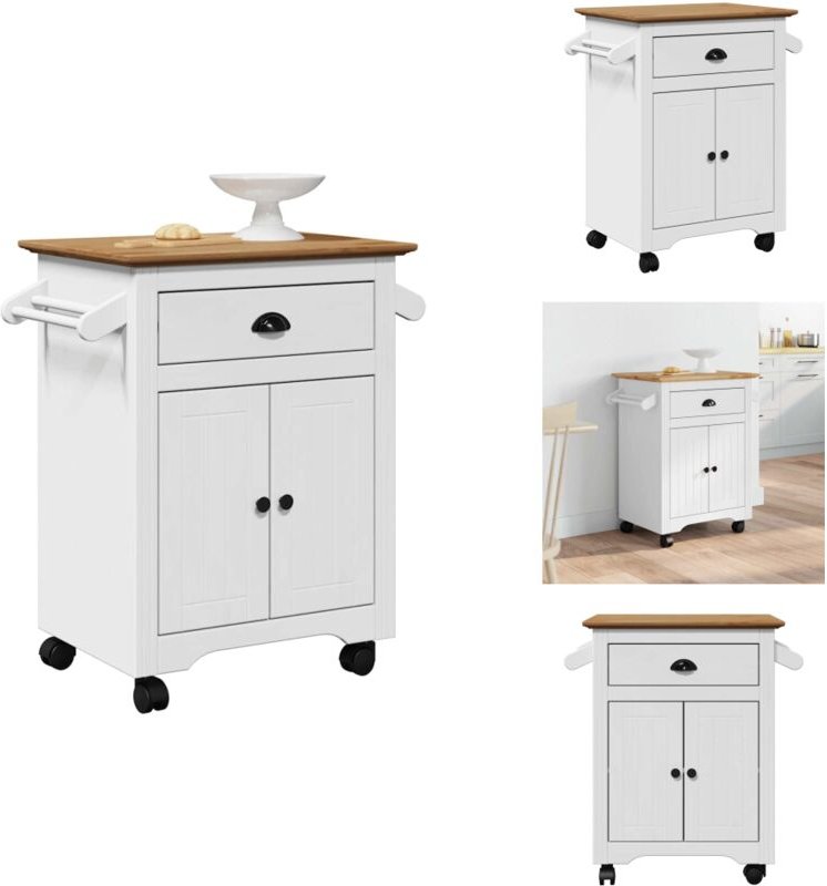 Küchenwagen bodo Weiß und Braun 72x45x80 cm - Küchenwagen - Küchenregal - Beistellwagen - Gemüsewagen