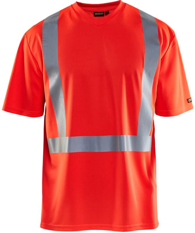 Hochsichtbares Arbeitst-Shirt mit V-Ausschnitt, UV- und geruchshemmend, 3382 - Neonrot M