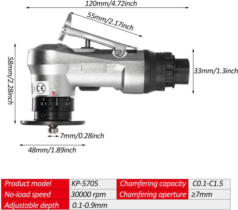 KP-5705 Mini Pneumatic Camping Machine 45-Grad Bogen Burr Trimmer Carpenter Tool Tragbares Handheld Mühle Debring Debrin...