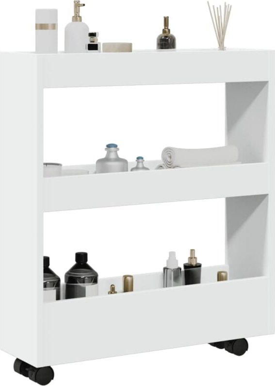 Aufbewahrungswagen Schmal 3 Etagen Weiß Holzwerkstoff Vidaxl