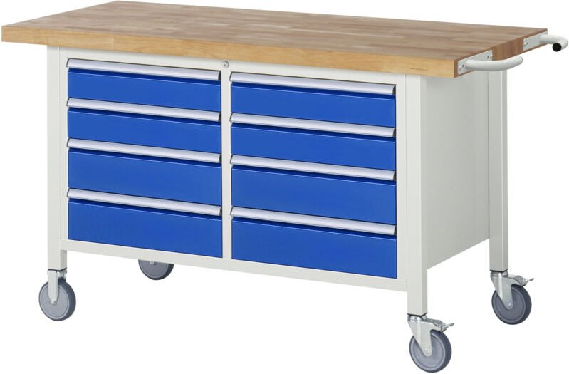 Fahrbare Werkbank 8477, B1500xT700xH880mm, 8x Schublade-TA - RAU