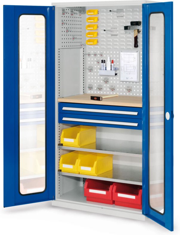 Kappes ®RasterPlan Schubladenschränke 1950x1000x600mm Sichtfenstertüren Modell 34 enzianblau