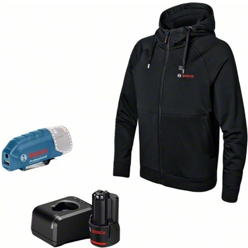 Thumbnail - Bosch Beheizbarer Hoodie ghh 12+18V xa, Größe m mit Akkuadapter, Akku + Lader