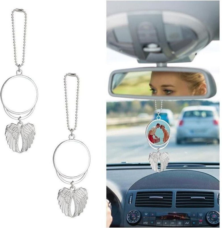 KZQ - 2 Stück Auto-Rückspiegel-Dekoration, Innenausstattung, niedlicher Engelsflügel-Anhänger, dekorativer Charm (Silber...