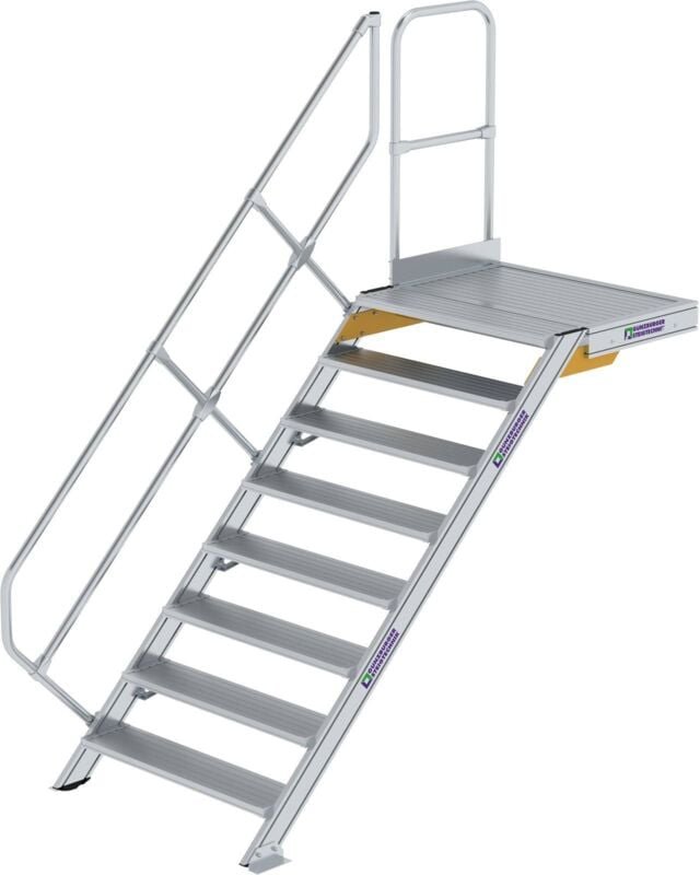 Günzburger Steigtechnik Treppe mit Plattform 45° Stufenbreite 1.000 mm 8 Stufen Aluminium geriffelt - 600468