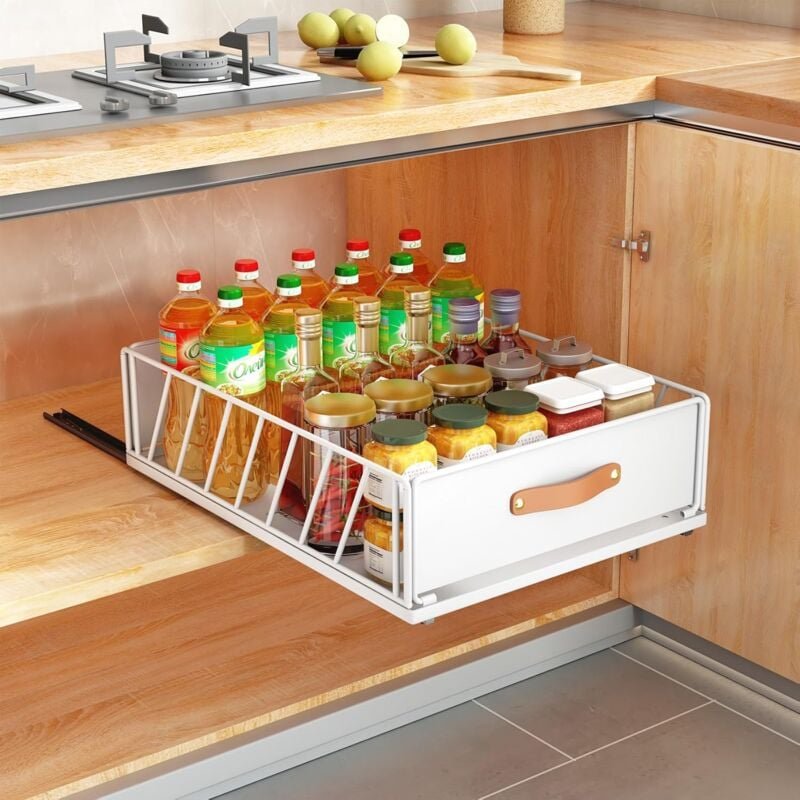 Thumbnail - Cyslmuk - Küchen-Schiebeschubladen, Schiebeschrank-Organizer, Netz-Aufbewahrungskörbe mit Griffen, 30 cm, Weiß