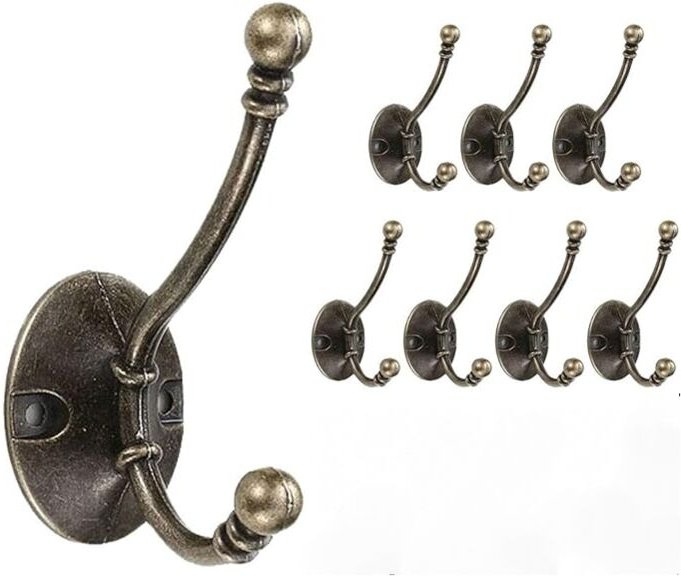 Sollbry - Vintage-Wandhaken, 8 schwere Metall-Wandhaken, Doppelhaken zum Aufhängen von Kleidung, Jacken, Bademänteln, Ha...