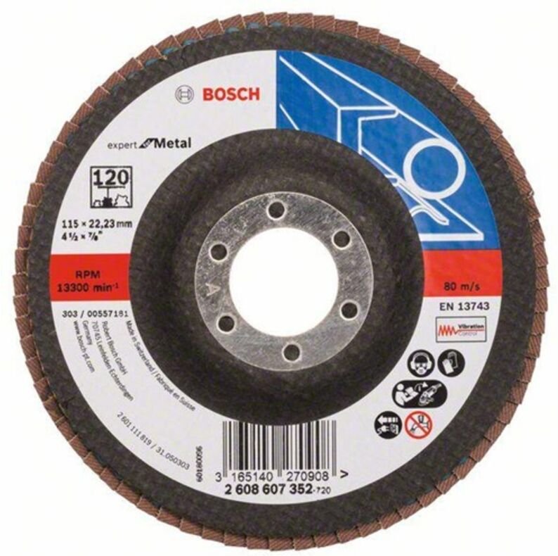 Bosch - Fächerschleifscheibe Expert for Metal 115 22,23 120 gerade Glasgewebeteller - 2608607352