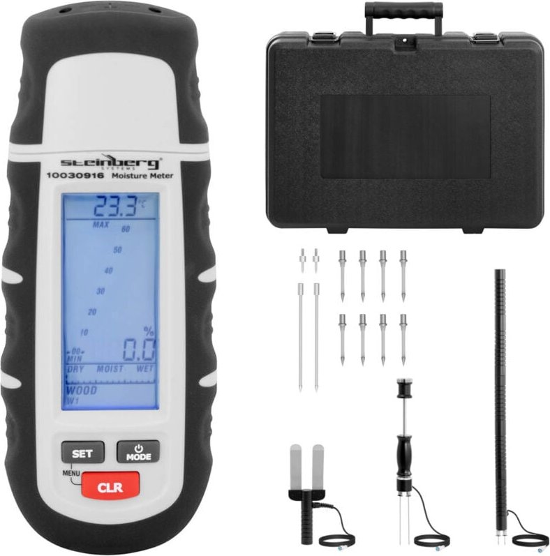 Feuchtigkeitsmessgerät Holzfeuchtemessgerät Feuchtemesser Hammerelektrode Koffer