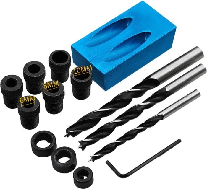 14-teiliger Taschen-Schrägloch-Locator mit 15°-Bohrern, Schreiner-Positionierer, Bohrer-Locator, Schrägbohrlehre