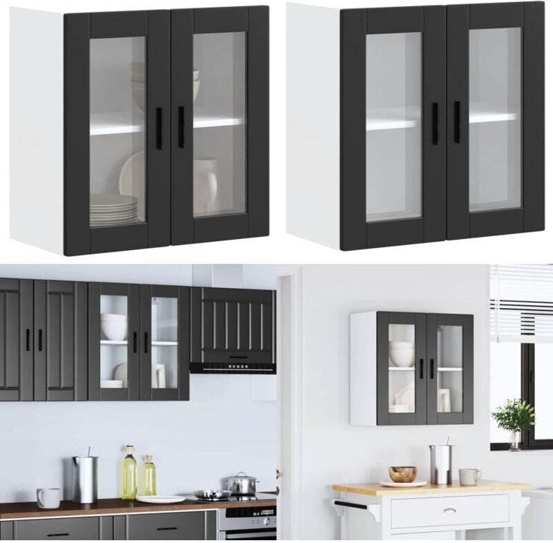 Küchen-Hängeschrank mit Glastür Porto Schwarz - Vidaxl