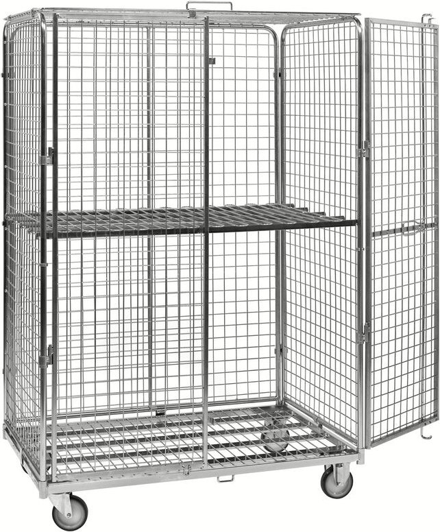 Kongamek Sicherheitscontainer 1200x800x1870mm verzinkt mit Gitterboden, 4 Gitterwänden, Tür ohne Bremse