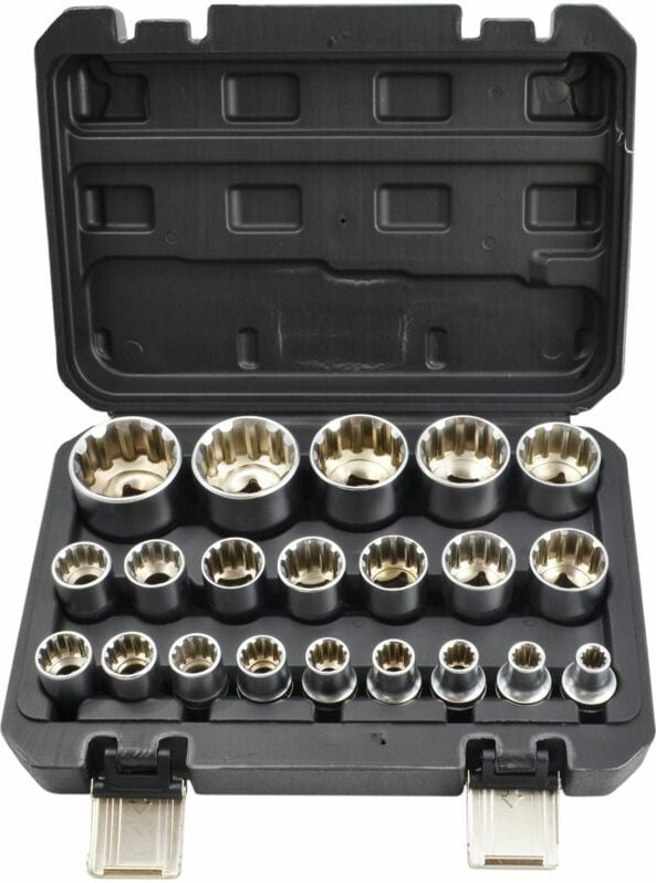 Awtools zestaw nasadek spline 21el. 12-kąt. schwarze Linie