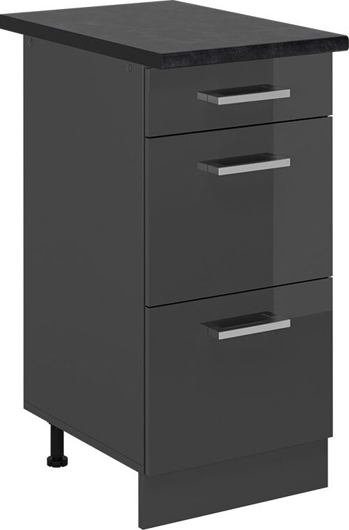Küchenunterschrank R-Line, Anthrazit Hochglanz, 40 cm mit Schubladen, AP Anthrazit, Vicco