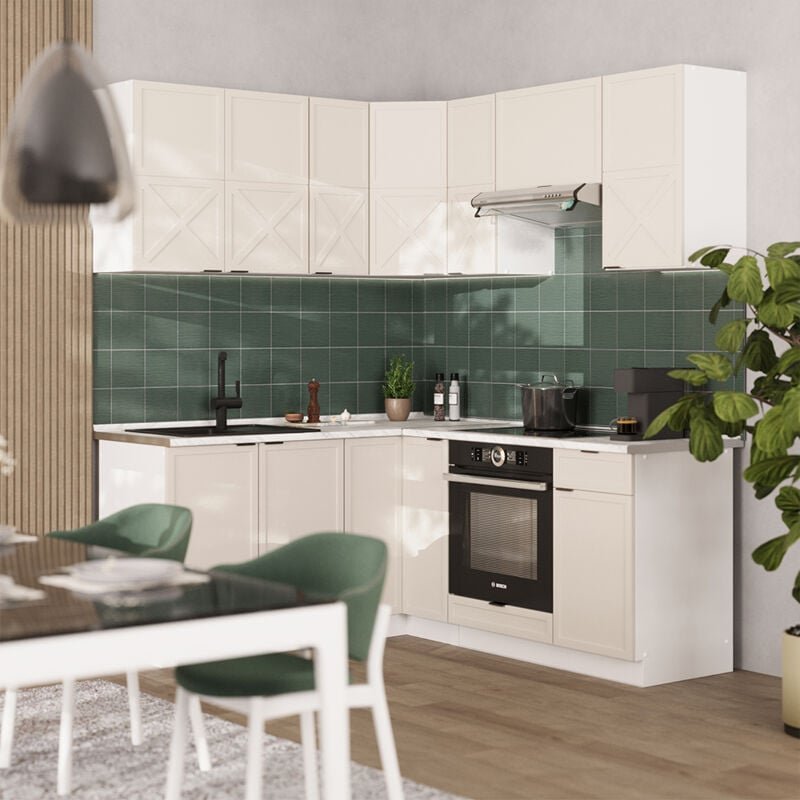 Eckküche Fame-Line, GrauBeige/Weiß, 160 x 60 cm ohne Arbeitsplatte, Vicco