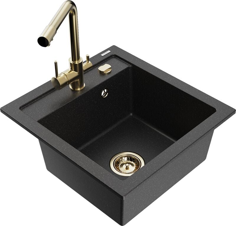 Mexen Vito 1-Becken-Granit-Spüle mit Mischbatterie Duero, Schwarz/Silbermetallic - 6503-73-671600-50