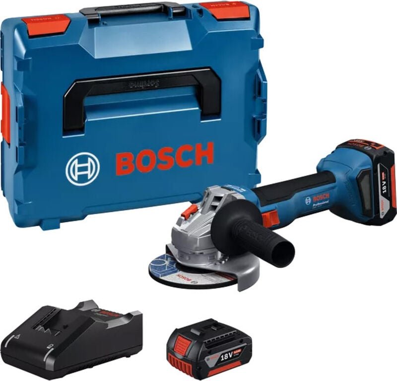 125 mm Winkelschleifer - gws 18V-8 Bosch mit 2 Akkus 18V 4.0Ah - Ladegerät - L-Boxx - 06019N9002