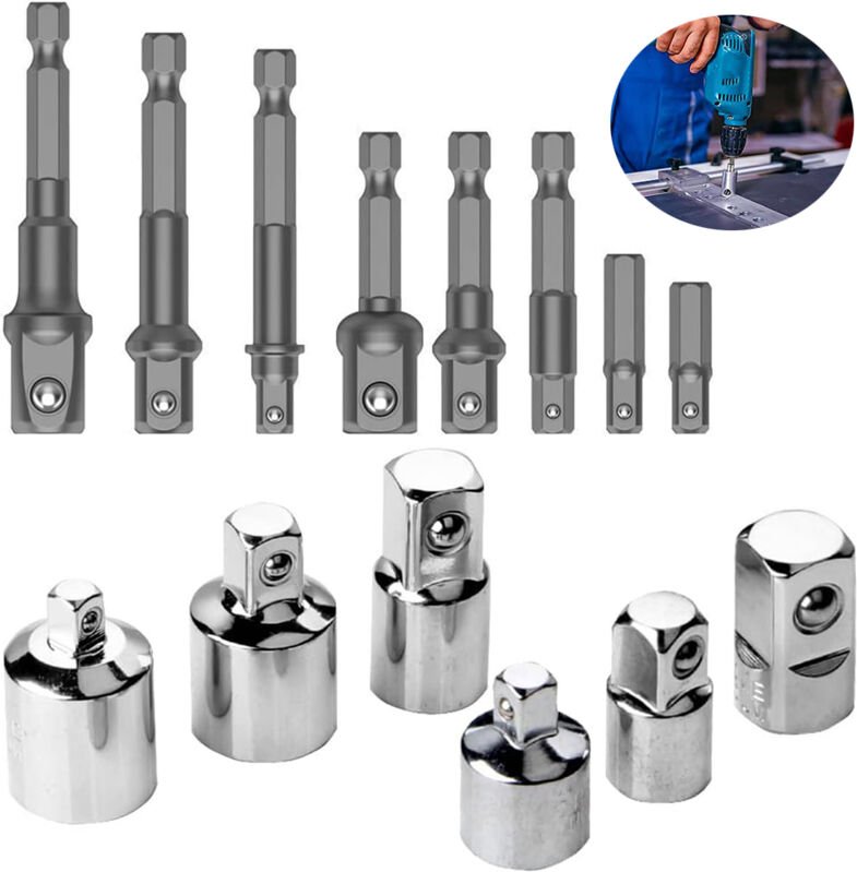 14-teiliger Steckschlüssel-Adapter, Ratschen-Schlagschrauber 1/2 Zoll, 3/8 Zoll, 1/4 Zoll, 8 Steckschlüssel-Reduzieradap...