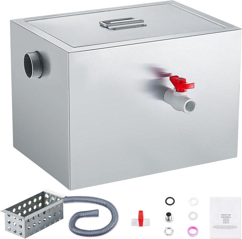 Mophorn kommerzieller Fettabscheider, 8 Pfund Fettabscheider, seitlicher Einlass, Edelstahl unter der Spüle, 2,8 GPM-Abs...