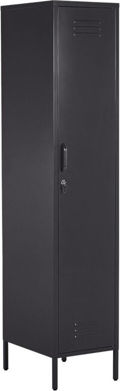 Metallschrank Schwarz Stahl 185cm hoch Modern mit abschließbarer Tür Kleiderstange 2 Türhaken 5 Fächern Wohnzimmer Schla...