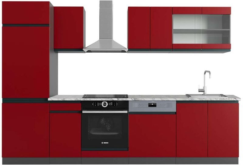 Vicco - Küchenzeile R-Line, Rot/Anthrazit, 300 cm , ap Marmor