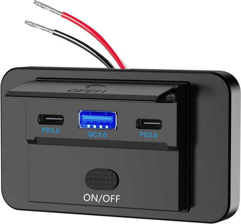 12-V-USB-Buchse, Oberflächenmontage, leicht, Dual-USB-C-Anschluss, 36 w und QC3.0, 18 w, für Auto, Ersatz-Ladegerät