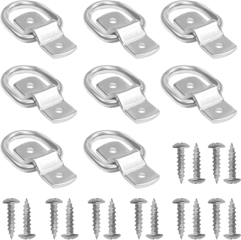 Thumbnail - Set mit 8 Zurrringen mit Halterungen und Schrauben, 4,6 x 3,8 cm, trägt 400 kg, Edelstahlbefestigung zur Sicherung der V...