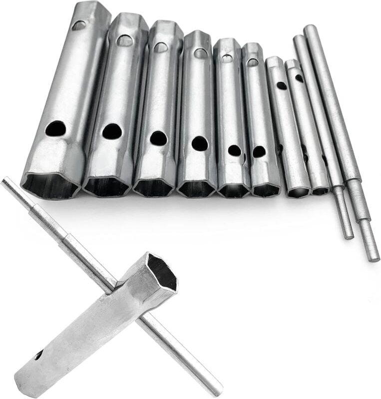 10er Set Rohrschlüssel 6 bis 22 mm, Rohrschlüssel, Zündkerzenschlüssel zum Eindrehen der Zündkerze, Demontage/Montage vo...