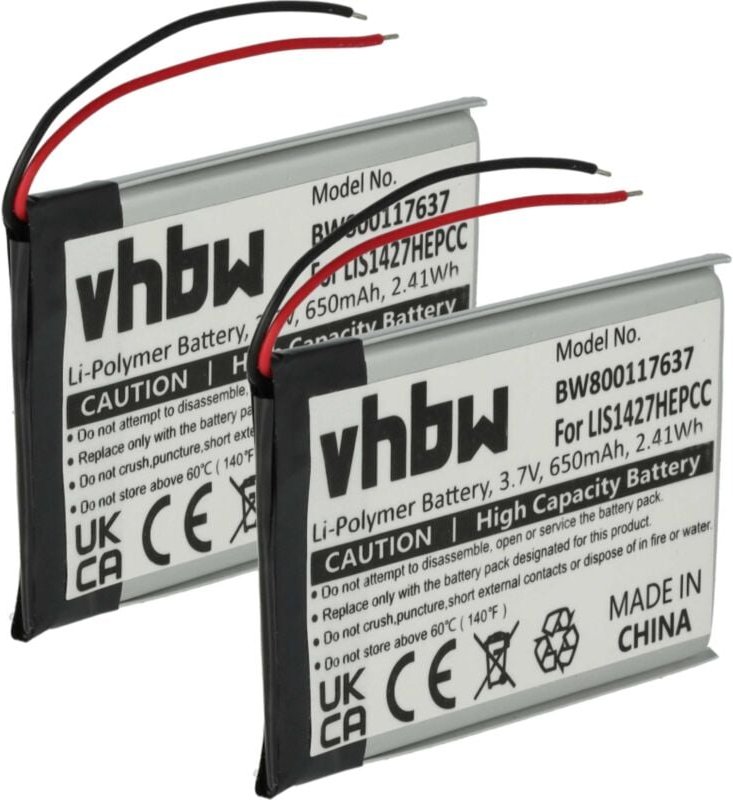 vhbw 2x Akku Ersatz für Sony LIS1427NHPCC, LIS1427HNPCS, LIS1427HEPCC für Wireless Headset Kopfhörer (650 mAh, 3,7 V, Li...