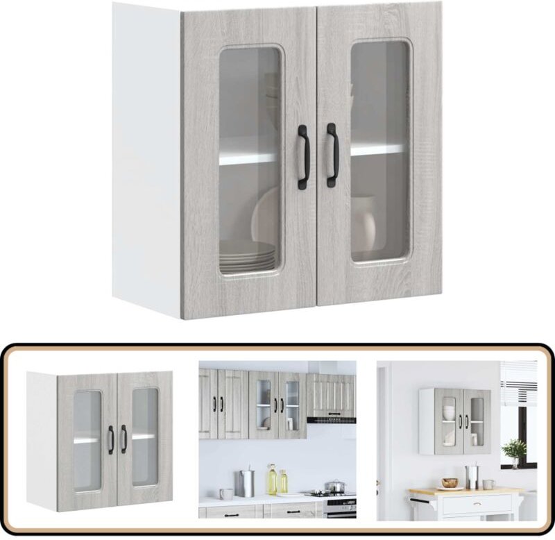 Küchen-Hängeschrank mit Glastür Grau Sonoma Holzwerkstoff - Vidaxl