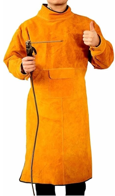 Linghhang - XL-105cm) Unisex Schweißerschürze aus Rindsleder - Gelb mit Ärmeln und Kragen, Schutzschürze für Werkstattar...