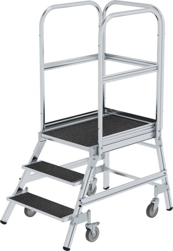 Günzburger Steigtechnik - Podesttreppe einseitig begehbar mit Federrollen Korundbeschichtung R13 3 Stufen - 054103