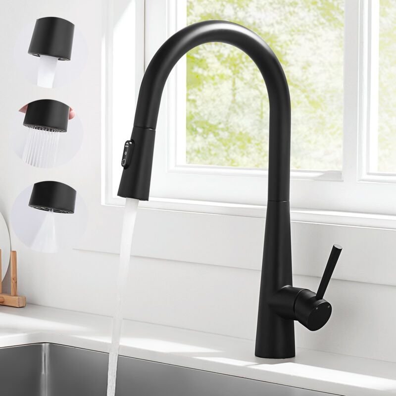 Küchenmischbatterie mit ausziehbarer Brause – Spültischarmatur, 3 Wasserauslassmodi – 360° Drehung – Wasserhahn für heiß...