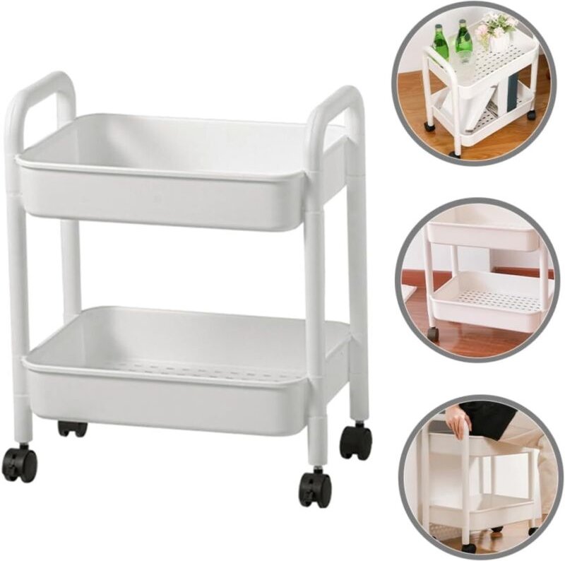 Bastelwagen, Aufbewahrungswagen, 2-stufiger Rollwagen mit Rädern, Badezimmer-Aufbewahrungsregal, Büro-Aufbewahrungsseite...