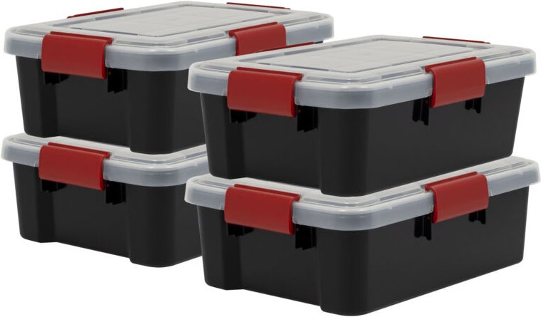 Luftdichte Kunststoff-Aufbewahrungsboxen mit Deckel, 10L, 4er-Set, Schwarz, Hermetischer wasserdichter Verschluss, Robus...