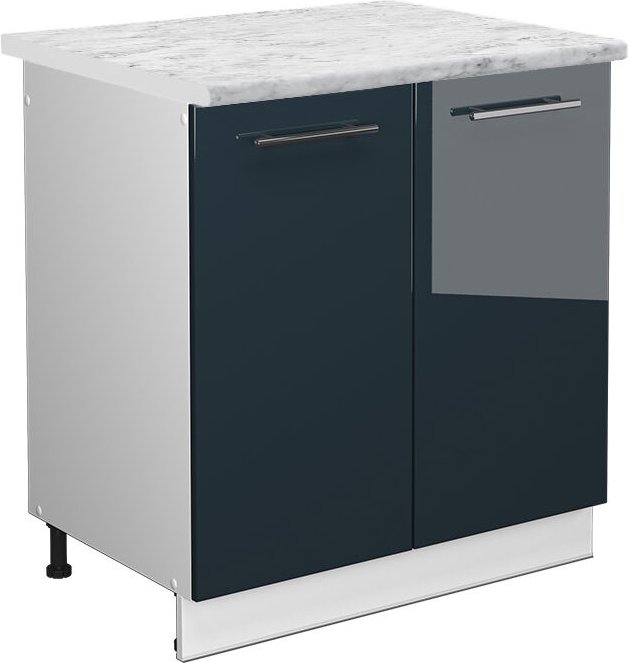 Vicco - Küchenschränke Fame-Line, Dunkelblau Hochglanz, 80 cm , ap Marmor